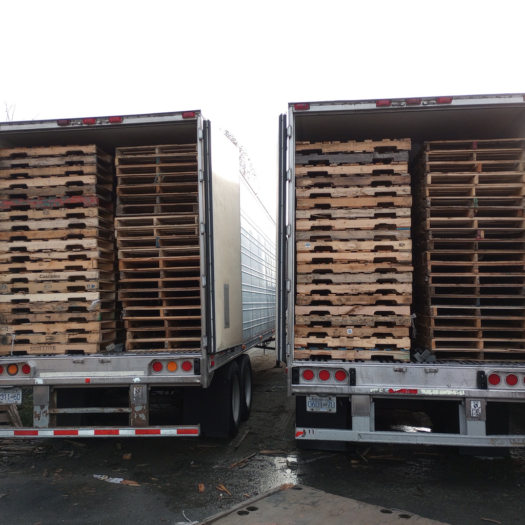 trucks loaded with pallets